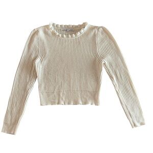 CELEBRITY PINK Large Cream Ruffled Long Sleeve Crop Top